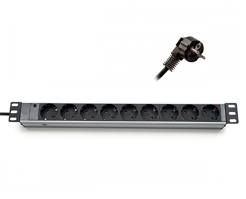 Formrack 19" 9 way power outlet strip (Schuko 230V)  Aluminium 1U