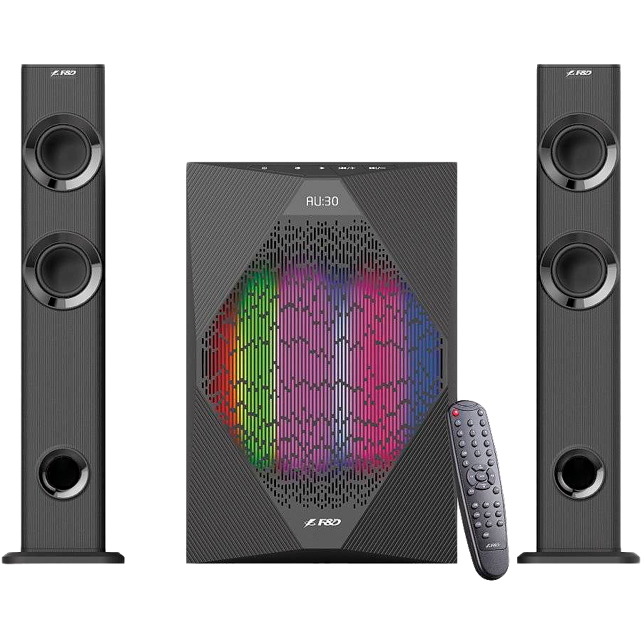 F&D T-300X 2.1 TV Speakers, 70W RMS (17.5Wx2+35W), 2x2.25'' Satellites (soundbar design) + 8'' Subwoofer, BT 4.0/AUX/USB/FM/Multi-color LED/LED Display/Remote control/Wooden/Black