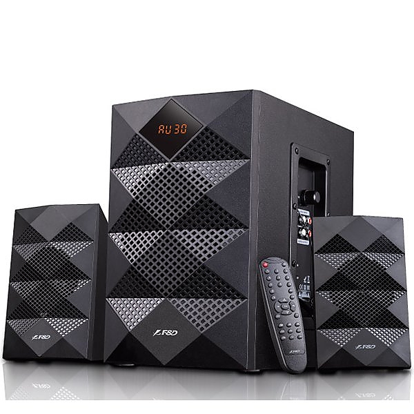 F&D A180X 2.1 Multimedia Speakers, 42W RMS (14Wx2+14W), 2x3'' Satellites + 5.25'' Subwoofer, BT 5.0/AUX/USB/FM/LED Display/Remote Control/Wooden/Black