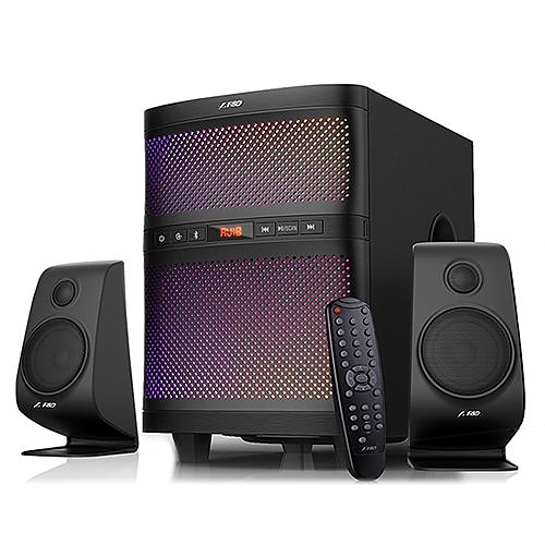 F&D F580X 2.1 Multimedia Speakers, 70W RMS (17.5Wx2+35W), 2x1''Tweeter + 2x3'' Satellites + 8'' Subwoofer, BT 4.2/AUX/USB/FM/SD card reader/Multi-color LED/LED Display/Remote Control/Black