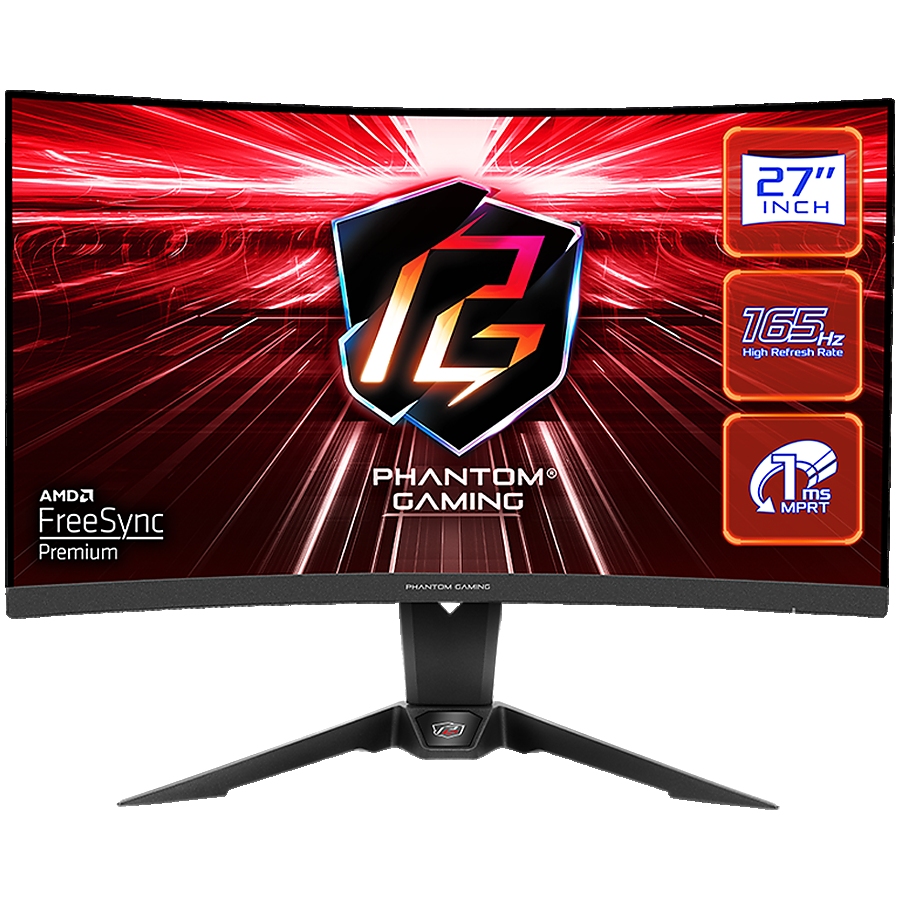 Asrock Curved Gaming Monitor, 27" QHD(2560x1440) 1500R VA, AG, 165 Hz, 110% sRGB, 4000:1, 550 cd/m&sup2;, 178&ordm;/178&ordm;, 1ms (MPRT), Flicker-free, Hight, Swivel, Tilt Adjustment 2x 2W Speakers, 2x HDMI, 1x DP, 1x Audio, Wi-Fi Antenna, 3Y