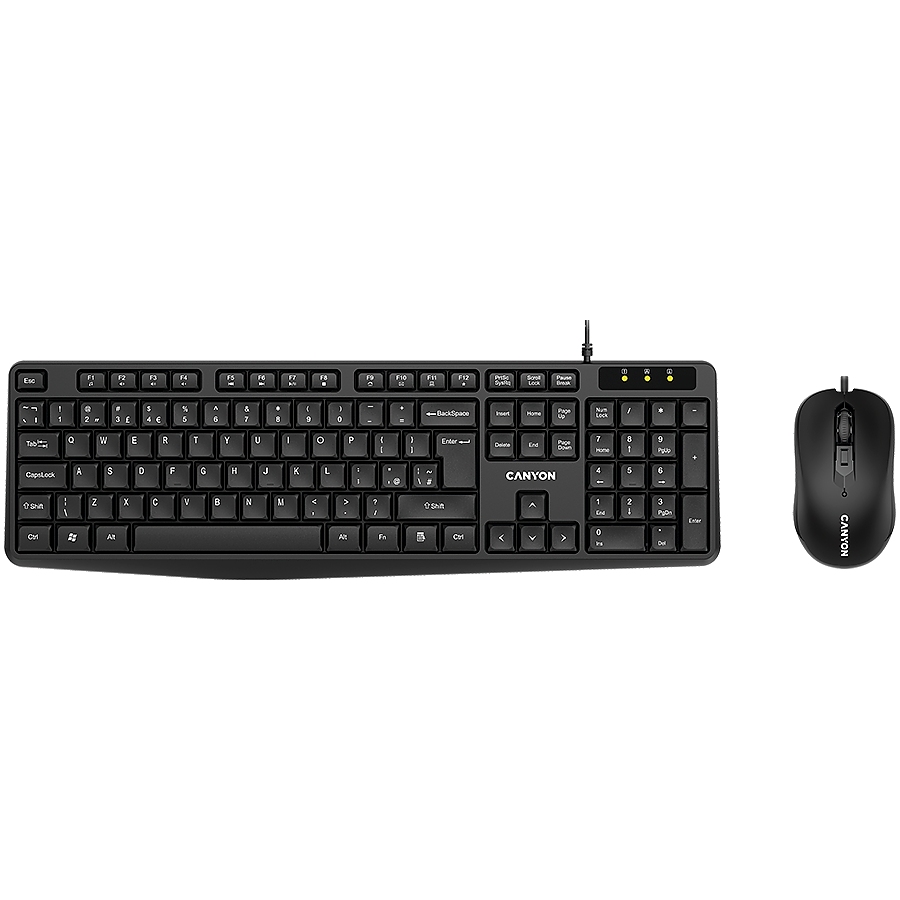 CANYON USB standard KB, water resistant BG layout bundle with optical 3D wired mice 1000DPI black