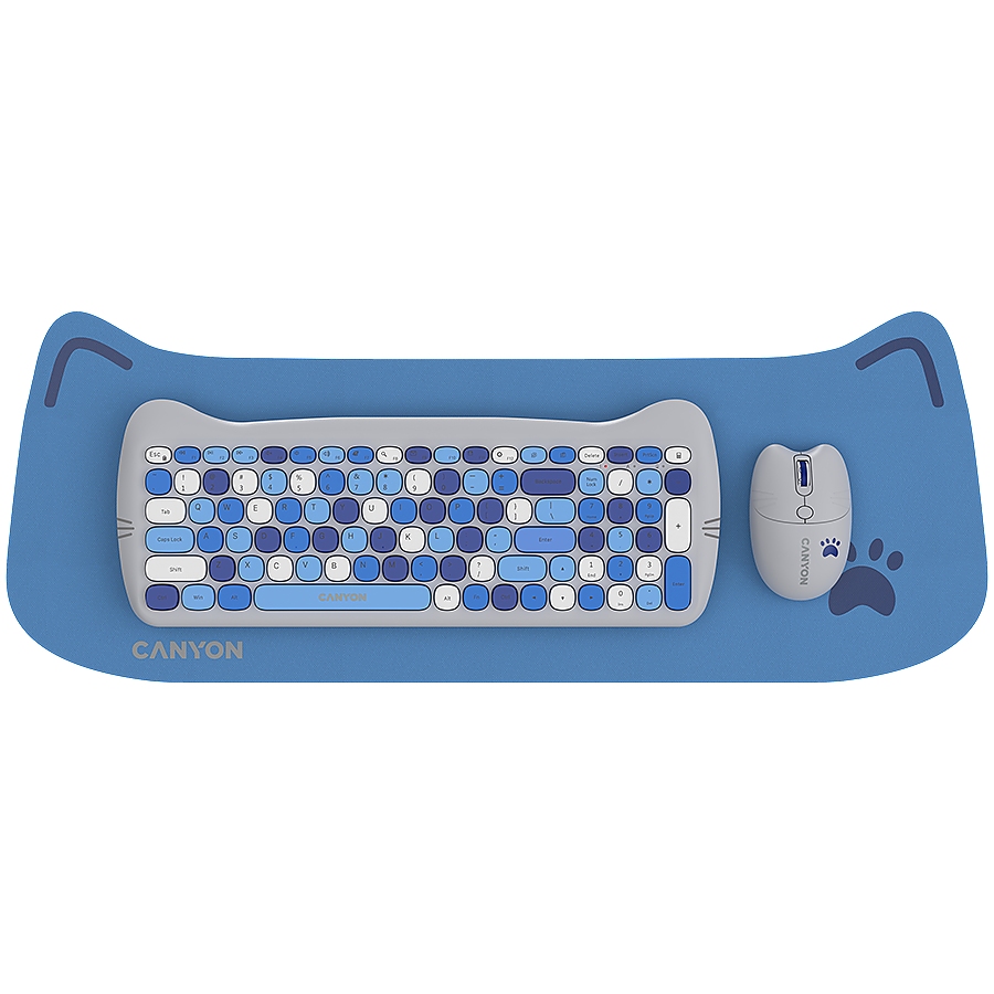 CANYON HSET-W6 EN Keyboard+Mouse Kitty Edition AAA+АА Wireless Blue