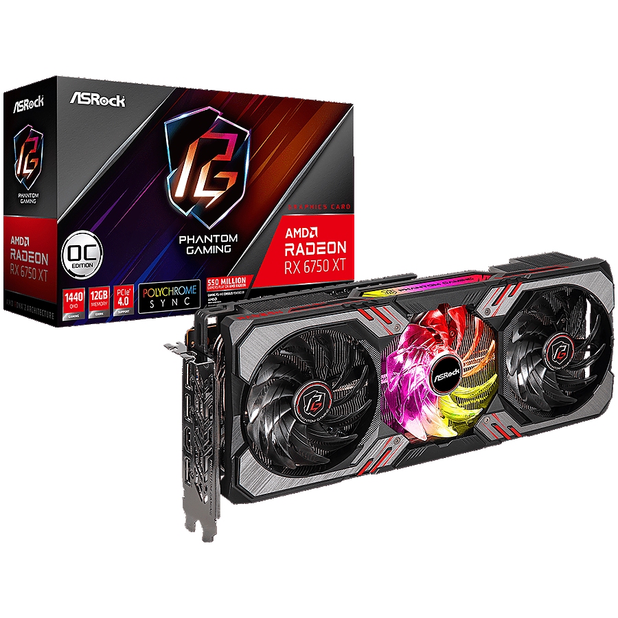 ASROCK Video Card&nbsp; Radeon RX6750XT Phantom Gaming D 12GB OC, GDDR6 192-bit, 1x HDMI 2.1 VRR, 3x DP 1.4, power connector 2x8 pin, recomended PSU 700W, 90-GA3NZZ-00UANF