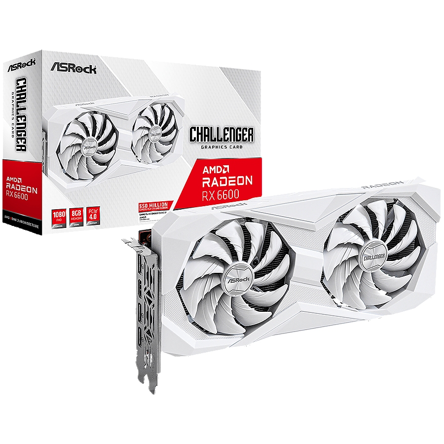 ASROCK Video Card AMD Radeon RX6600 Challenger White 8GB, GDDR6 128 bit, 1xHDMI, 3xDP 1.4, power 1x8 pin, recommended PSU 500W, 90-GA4UZZ-00UANF