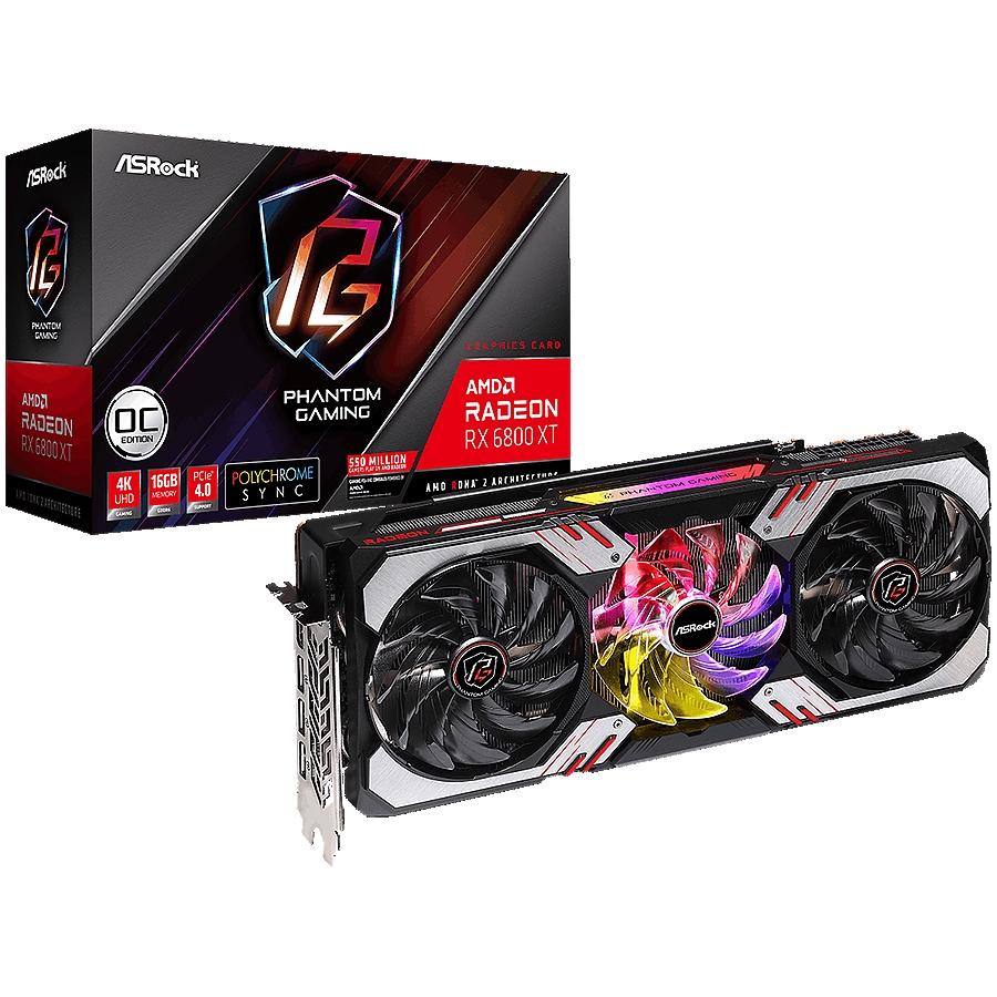 ASROCK Video Card AMD Radeon RX6800 XT Phantom Gaming 16GB OC, GDDR6, 256-bit, 3 x DisplayPort&trade; 1.4 with DSC, 1 x HDMI&trade; 2.1 VRR, 3 x 8-pin Power Connectors, Recommended PSU 800W