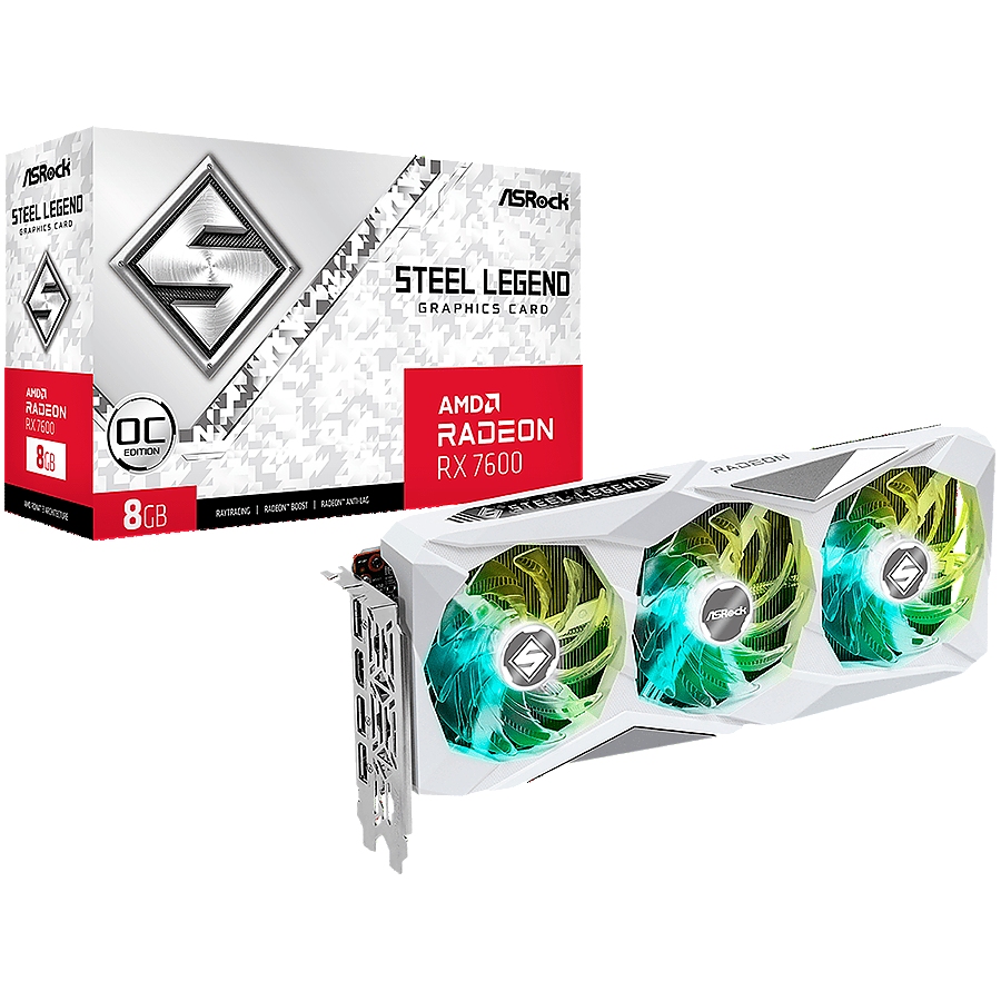 ASROCK Video Card AMD Radeon RX-7600 Steel Legend 8GB GDDR6 128bit, 2725 MHz / 18Gbps, 3x DP 2.1, 1x HDMI, 3 fan, 2 slot