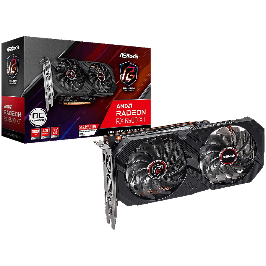 ASROCK Video Card&nbsp; Radeon RX6500XT Phantom Gaming D 4GB OC, GDDR6 64 bit, 1xHDMI, 1xDP 1.4, power 1x8 pin, recomended PSU 400W.