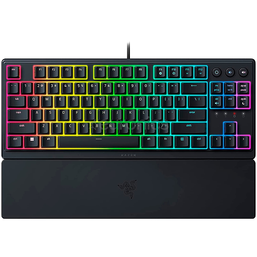 Razer Ornata V3 Tenkeyless, Low Profile Gaming Keyboard, US Layout, 8 Razer Chroma&trade; RGB Lighting Zones, Dedicated Media Keys, UV-coated ABS Keycaps, 1000 Hz Ultrapolling, Durable spill-resistant design, Braided fiber cable