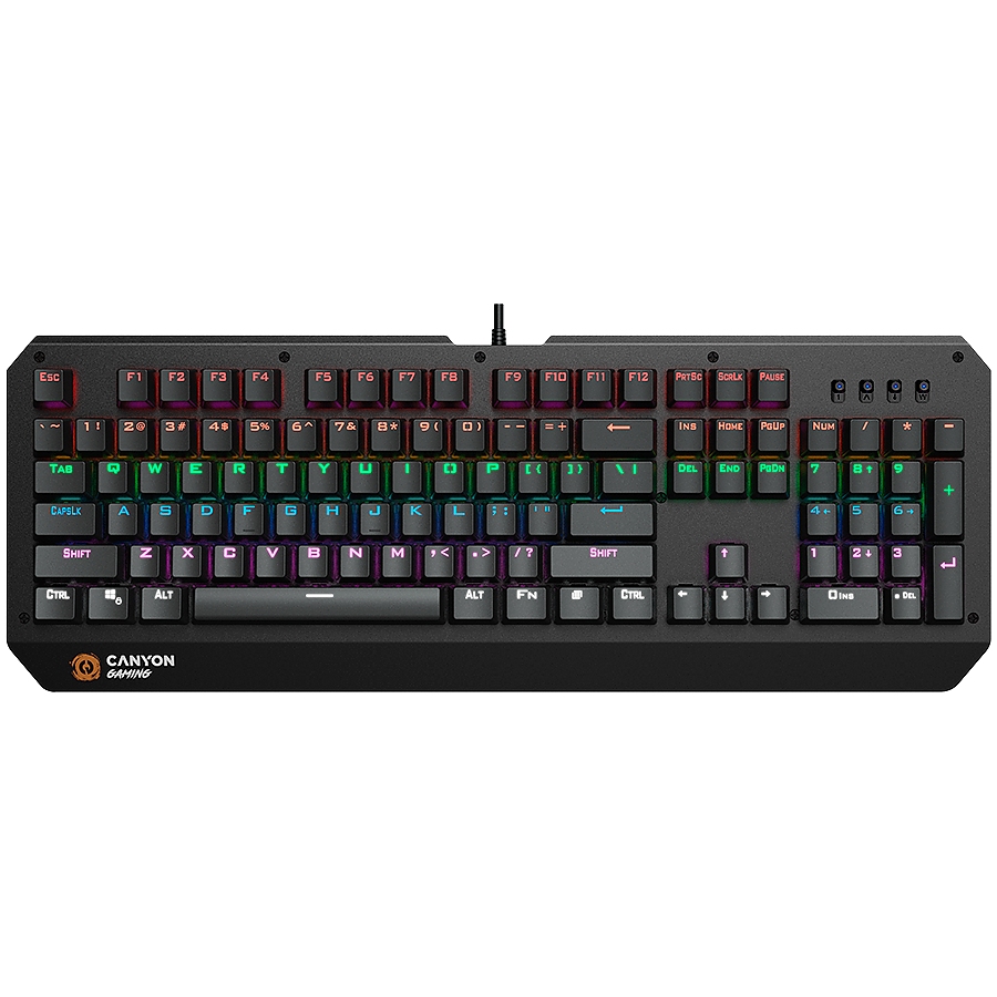CANYON Hazard GK-6, Wired multimedia gaming keyboard with lighting effect, 108pcs rainbow LED, Numbers 104keys, EN double injection layout, cable length 1.8M, 450.5*163.7*42mm, 0.90kg, color black