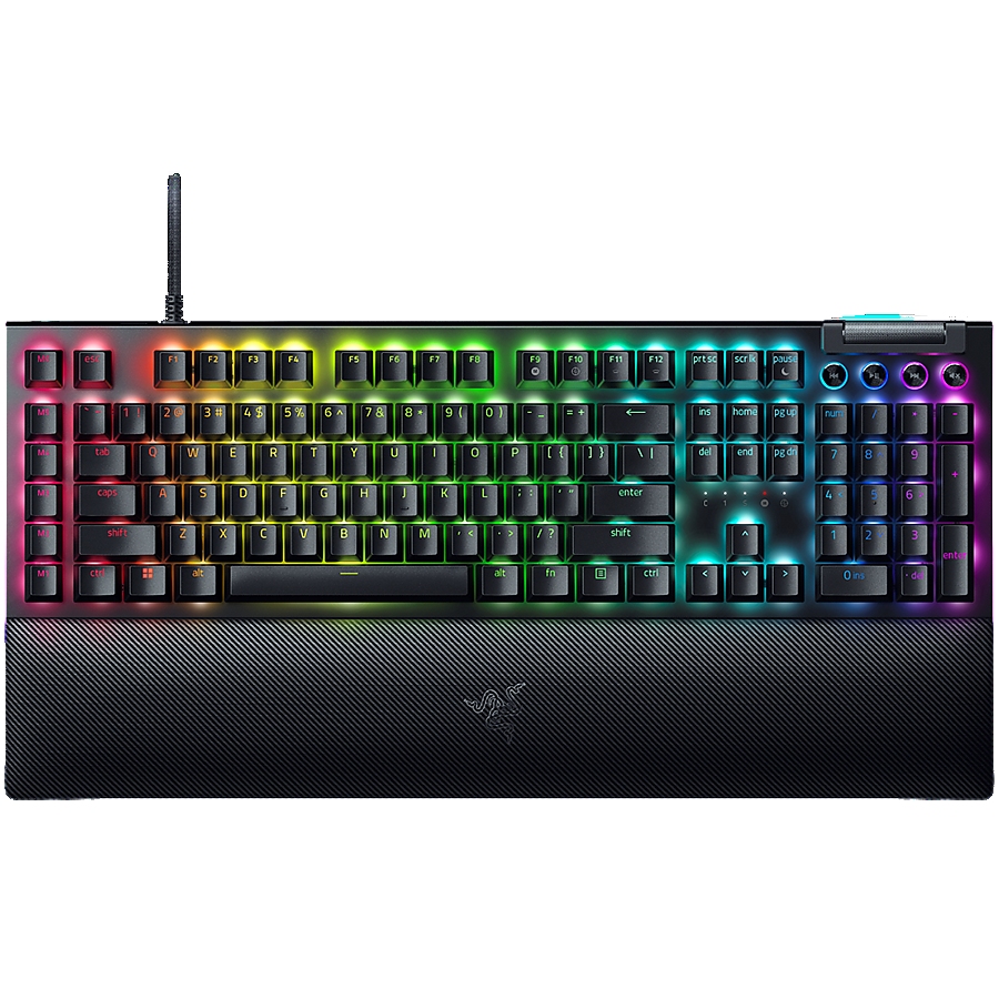 Razer BlackWidow V4 Mechanical Gaming Keyboard, US Layout, Green Switch, Razer Chroma&trade; RGB, 6 Macro Keys, Lubricated Stabilizers, Media Keys, Magnetic Wrist Rest, Up to 8000 Hz Polling Rate, Detachable Type C Cable