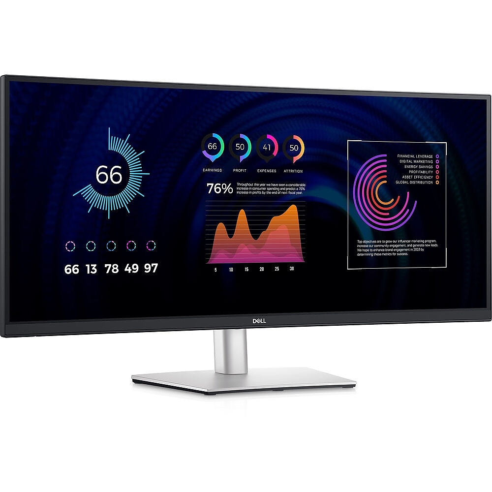 Dell P3424WE, 34" Curved, WQHD AG, IPS, 21:9, 5ms, 1000:1, 300 cd/m2, (3440x1440 ), 99% sRGB, HDMI, DP, USB-C PD of up to 90W, USB 3.2 hub, KVM ports, RJ45, ComfortView Plus, Height Adjustable, Swivel, Tilt, Black