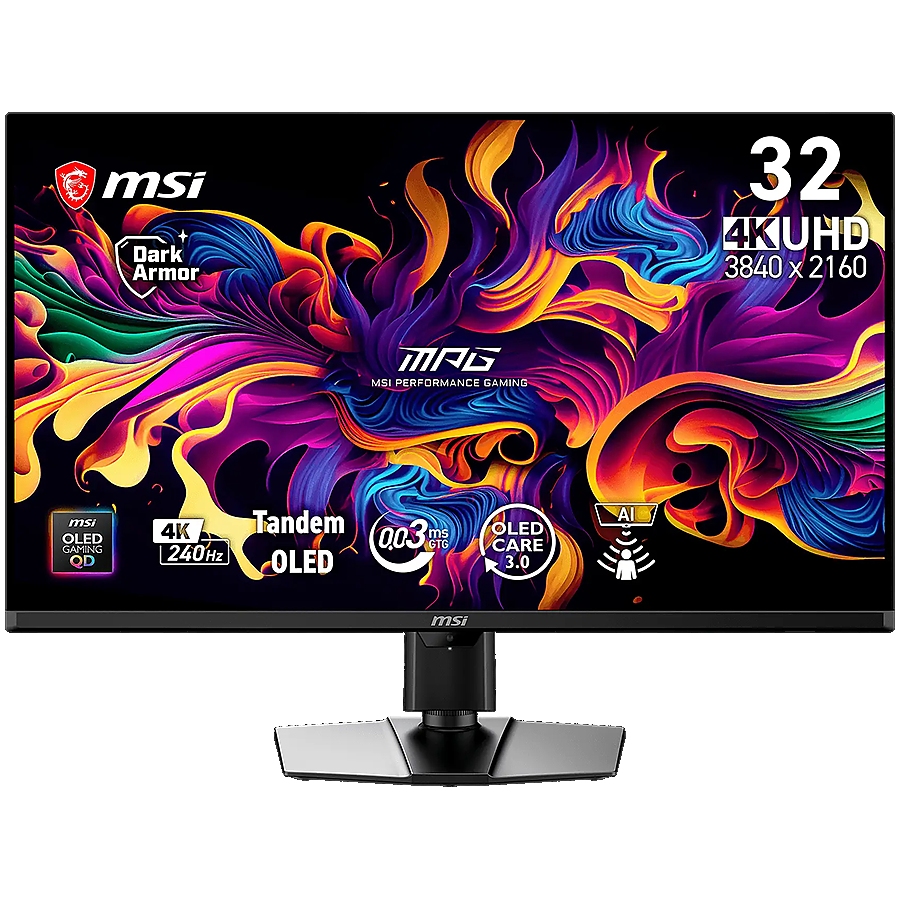 MSI MPG 322UR QD-OLED X24 Gaming Monitor, 31.5" 240Hz, UHD (3840x2160) 16:9, Anti-Reflection, 0.03ms, 300nits, 1500000:1, 178/178, G-SYNC Compatible, FreeSync Premium Pro, DisplayHDR True Black 500, Adj. Stand, 1xDP, 2xHDMI, 1xType-C, 3Y