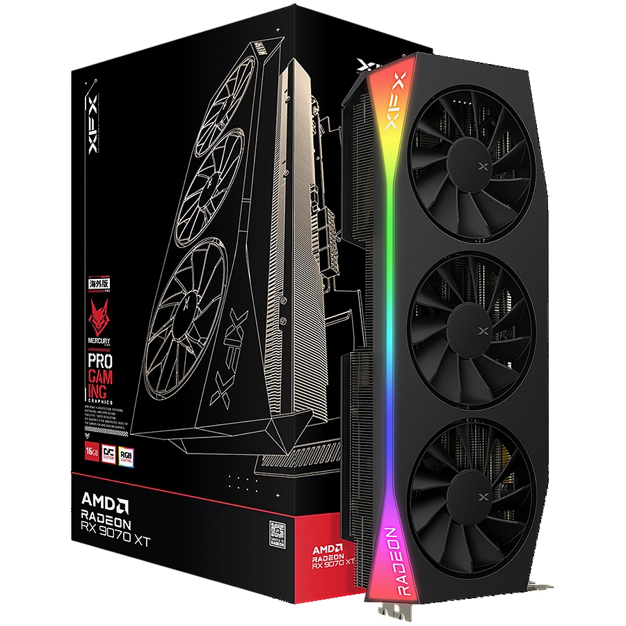 XFX Mercury AMD Radeon RX 9070XT OC Gaming Edition with RGB 16GB GDDR6, HDMI 3xDP