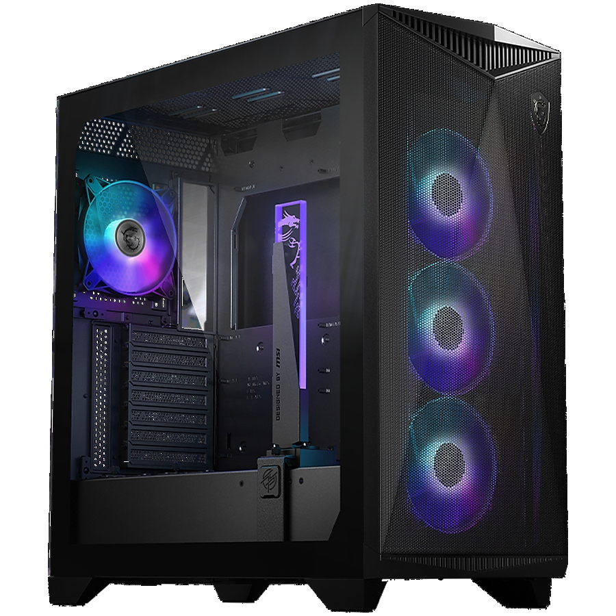 MSI MPG GUNGNIR 300R AIRFLOW, Mid-Tower, E-ATX/ATX/M-ATX/ITX, 2x USB 3.2 Gen 1 Type-A, 1x USB 3.2 Gen 2x2 Type-C, 1x Audio/1x Mic, LED Switch Button, ARGB Hub, 4x 120mm ARGB Fans, 1mm Perforated Front Panel, 3mm Tempered Glass