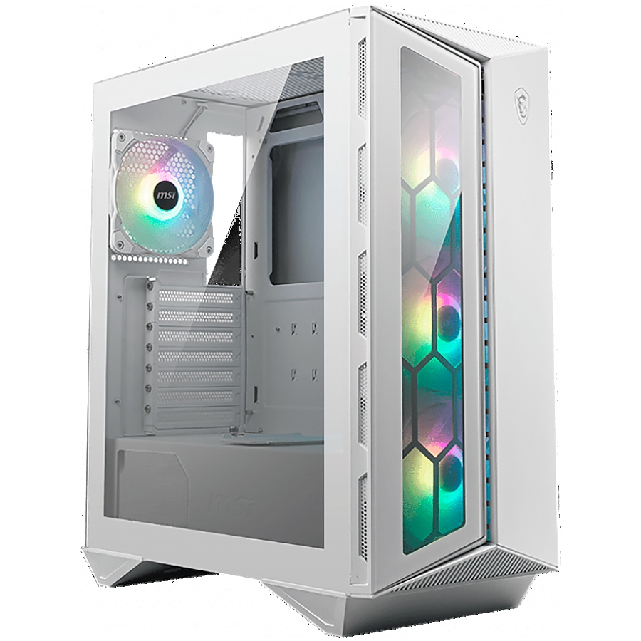 MSI MPG GUNGNIR 110R WHITE, Mid-Tower, ATX/Micro-ATX/Mini-ITX, 2x USB 3.2 Gen 1 Type-A, 1x USB 3.2 Gen 2x2 Type-C, 1x Audio/1x Mic, ARGB Hub, RGB Button, 4x 120mm ARGB Fans, Glass Front Panel, 4mm Tempered Glass