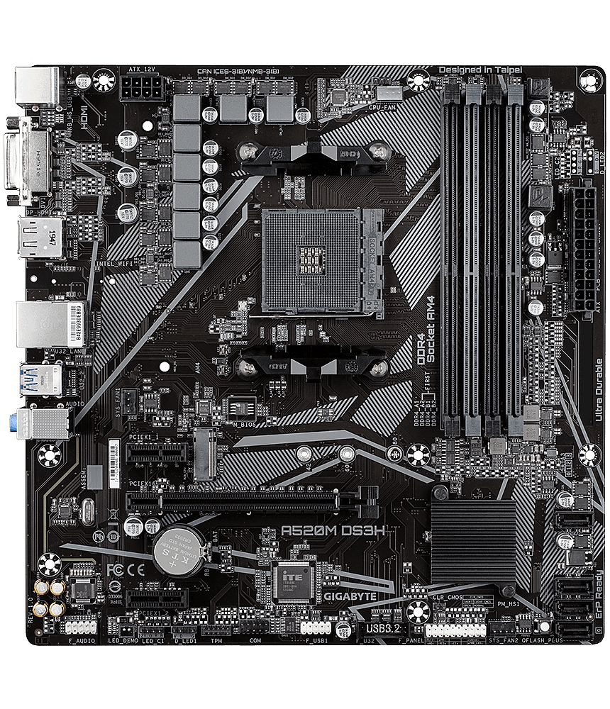 Дънна платка GIGABYTE A520M-DS3H V2, Socket AM4