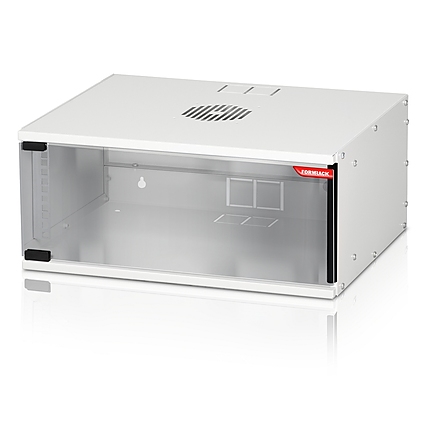 Formrack 19" Wall Mounted rack 4U SOHO 512/400mm, height: 225mm, loading capacity: 50kg., tempered glass door, 19" front rails
