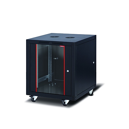 Formrack 19" Free standing rack 12U 600/1000mm, height: 764mm, loading capacity: 600 kg, front tempered glass door, openable locking sides and back (does not include castor/feet group)