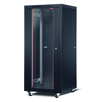 Formrack 19" Free standing rack 26U 600/800mm, height: 1386 mm, loading capacity: 600 kg, front tempered glass door, openable locking sides and back (does not include castor/feet group)
