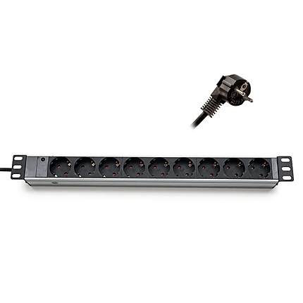 Formrack 19" 9 way power outlet strip (Schuko 230V)  Aluminium 1U