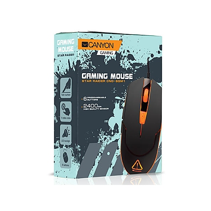 CANYON Optical gaming mouse, adjustable DPI setting 800/1200/1600/2400, LED backlight, Black, cable length 1.55m, 120*60*41mm, 0.114kg