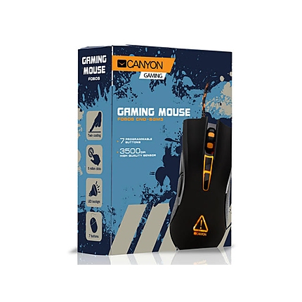 CANYON Optical gaming mouse, adjustable DPI setting 800/1600/2400/3500, LED backlight, Black, cable length 1.55m, 125*66*37mm, 0.144kg