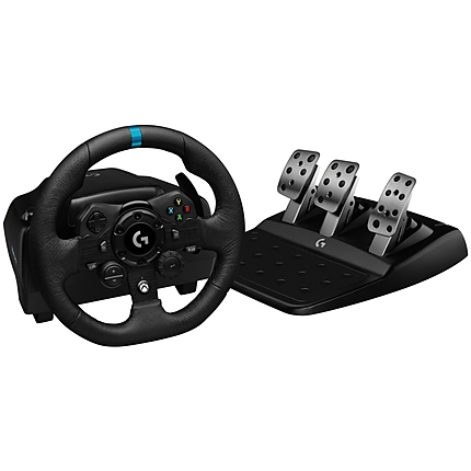 Logitech G923 Racing Wheel And Pedals, Xbox One, PC, 900° Rotation, Trueforce Next-Gen Force Feedback, Dual Clutch (In Supported Games), Aluminium, Steel, Leather