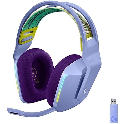Logitech G733 Wireless Headset, Lightsync RGB, Lightspeed Wireless, PRO-G 40 mm Drivers, DTS Headphone:X 2.0 Surround, Blue Voice Microphone, 278 g, Lilac