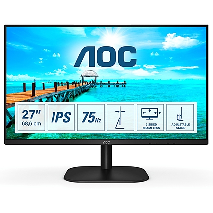 AOC 27B2DA, 27" IPS WLED, 1920x1080@75Hz, 4ms GtG, 250cd/m2, 1000:1. DC20M:1, Adaptive Sync, FlickerFree, Low Blue Light, 2Wx2, Tilt, D-SUB, DVI, HDMI