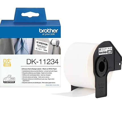 Brother DK-11234 Adhesive Visitor Badge Label Roll - Black on White, 60mm x 86mm
