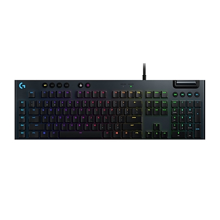Logitech G815 Keyboard, GL Clicky Low Profile, Lightsync RGB, 5 Marco G-Keys, 3 On-Board Profiles, Game Mode, USB Passthrough Data/Power, Media Controls, Carbon