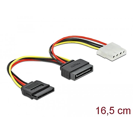 Delock Cable Power SATA 15 pin male to Molex 4 pin female + SATA 15 pin female