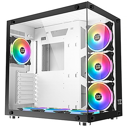 Chassis Aquarius Plus White EN43675, ATX, USB3.0x2+USB2.0x1, Front & Left Tempered Glass, 7PCS CY120 RGB Fan, Frontx3 + Bottomx3 +Rearx1, white