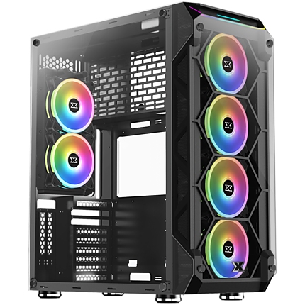 Chassis Overtake EN43477, E-ATX, ATX, M-ATX, USB3.0x2, USB2.0x2, Front & Left & Right Tempered Glass, Rainbow LED Bar, 6PCS CY120 Fans (Frontx4 & Rearx2)