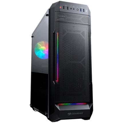 Chassis COUGAR MX331 Mesh-G, Mid Tower, MiniITX/MicroATX/ATX, 204x481x443(mm), USB 3.0 x 2, USB 2.0 x 2, Mic x 1 / Audio x 1, RGB Control Button, Mesh with ARGB strips Front Panel, 120mm x 1(ARGB fan x 1 pre-installed), 4mm Tempered Glass Left Panel