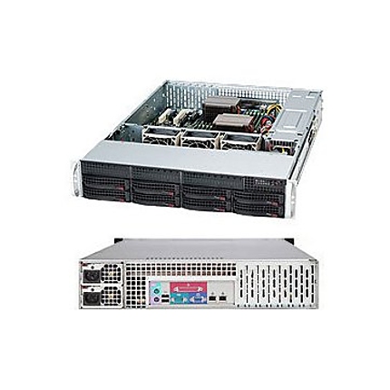 SUPERMICRO SuperChassis CSE-825TQ-R740LPB, 2U Rack-Mountable, 8x3.5" HS HDD bays, 2x3.5" fixed HDD bays, opt. Slim ODD, Extended ATX, 7 LP slots, Redundant PSU 740W 80+94% (1+1), Black