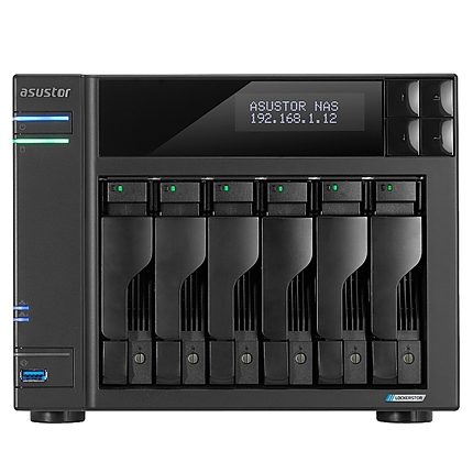Asustor Lockerstor AS6706, 6 Bay NAS, Intel Jasper Lake Quad-Core 2.0GHz, 8GB RAM DDR4, 2.5GbEx2, M.2 SSD Slots x 4 (Diskless), USB 3.2 Gen 2x2, Toolless installation, with hot-swappable tray, hardware encryption, MyArchive, EZ connect, EZ Sync, Black