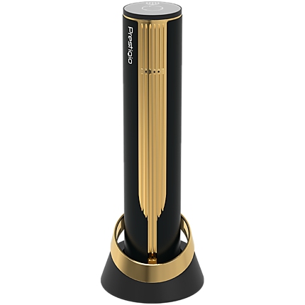 Prestigio Maggiore, smart wine opener, 100% automatic, opens up to 70 bottles without recharging, foil cutter included, premium design, 480mAh battery, Dimensions D 48*H228mm, black + gold color.