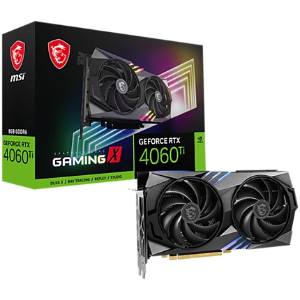 MSI Video Card Nvidia GeForce RTX 4060 Ti GAMING X 8G, 8GB GDDR6, 128bit, Effective Memory Clock: 18000MHz, Boost: 2655 MHz, 4352 CUDA Cores, PCIe 4.0, 3x DP 1.4a, HDMI 2.1a, RAY TRACING, Dual Fan, 1x 8pin, 550W Recommended PSU, 3Y