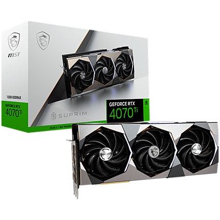 MSI Video Card Nvidia GeForce RTX 4070 Ti SUPRIM SE 12G, 12GB GDDR6X, 192bit, Effective Memory Clock: 21000MHz, Boost: 2610 MHz, 7680 CUDA Cores, PCIe 4.0, 3x DP 1.4a, HDMI 2.1a, RAY TRACING, Triple Fan, 750W Recommended PSU, 3Y