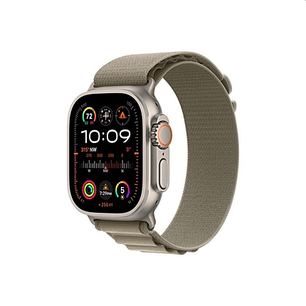Apple Watch Ultra 2 GPS + Cellular, 49mm Titanium Case with Olive Alpine Loop - Small