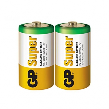 Алкална батерия GP SUPER LR20, 2 бр. в опаковка / shrink, 1.5V GP-BA-13A21-S2