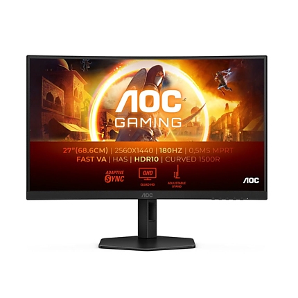 AOC CQ27G4X, 27" Curved 1500R, Fast VA, WLED, 2560x1440@180Hz, 1ms GtG, 0.5ms MPRT, 300cd m/2, 4000:1, 80M:1 DCR, Adaptive Sync, FlickerFree, Low Blue Light, Tilt, Height Adjust, Swivel, 2xHDMI, DP