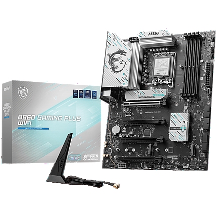 MSI PRO B860 GAMING PLUS WIFI, ATX, LGA 1851, 4x DDR5 Dual Channel DDR5 up to 8600(OC)MHz, 4x PCIe x16 slot, 3x M.2 slot, 4x USB 2.0, 2x USB 5Gbps, 2x USB 10Gbps, 1x USB 40Gbps Type-C, HDMI, DP, 7.1 HD Audio, 5G LAN, WiFi, BT, 3Y