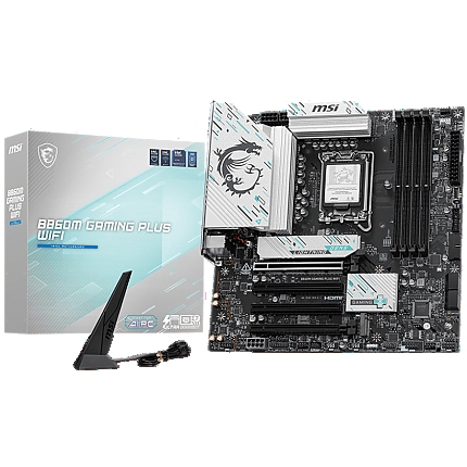 MSI PRO B860M GAMING PLUS WIFI, mATX, LGA 1851, 4x DDR5 Dual Channel DDR5 up to 8600(OC)MHz, 4x PCIe x16 slot, 3x M.2 slot, 2x USB 2.0, 2x USB 5Gbps, 1x USB 10Gbps, 1x USB 5Gbps Type-C, HDMI, DP, 7.1 HD Audio, 5G LAN, WiFi, BT, 3Y