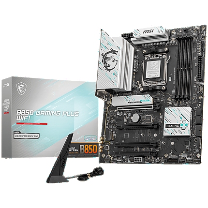 MSI B850 GAMING PLUS WIFI, ATX, Socket AM5, 4x DDR5 Dual Channel DDR5 up to 8200(OC)MHz, 4x PCIe 3.0 x16 slot, 3x M.2 slot, 4x USB 2.0, 1x USB 5Gbps, 1x USB 10Gbps, 2x USB 10Gbps Type-C, DP, 7.1 HD Audio, 5G LAN, WiFI 7, BT, 3Y