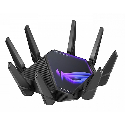 Asus Gaming Wireless Router, ROG Rapture GT-AXE16000, AXE16000, Quad-Band, Quad-Core 2.0GHz CPU, 256MB/2GB Flash/RAM, 10G dual-port, AiProtection Pro, Adaptive QoS, VPN Fusion, IPTV, OFDMA, MU-MIMO, Beamforming, Link Aggregation, RGB, AiMesh, Black