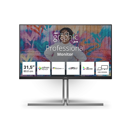 AOC U32U3CV, 31.5" Nano IPS WLED, 3840x2160@60Hz, 4ms GtG, 400cd m/2, 1000:1, 50M:1 DCR, Adaptive Sync, FlickerFree, Anti Blue Light, 3Wx2, Tilt, Height Adjust, Pivot, Swivel, 2xHDMI, DP, USB hub