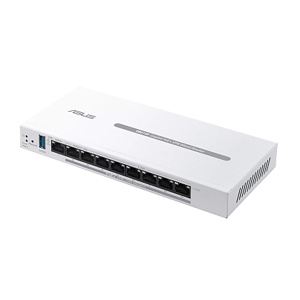 Asus Business Gigabit PoE+ VPN Wired Router, ExpertWiFi EBG19P, 8 PoE+ ports, 123W, 1 gigabit WAN+2 gigabit WAN/LAN, USB 3.2, PoE centralized control, SDN, guest portal, Multi-WAN, Commercial-Grade Network Security & VPN, wall mounting,White